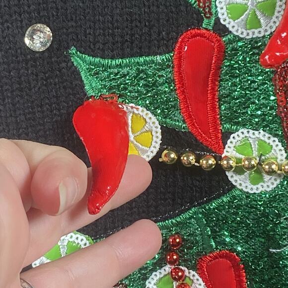 Holiday Time Ugly Christmas Sweater Women's S (4-6) Black Feliz Navidad Tacos - Picture 3 of 8